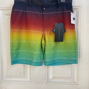 Ring Of Fire Board Shorts Rainbow Ombre Flex Stretch Front Zip Fly NWT 30